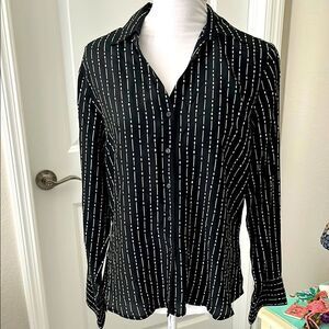 Vintage Silk Ebony Dot Striped Button-Up Shirt by Sonoma NWT Classic Design